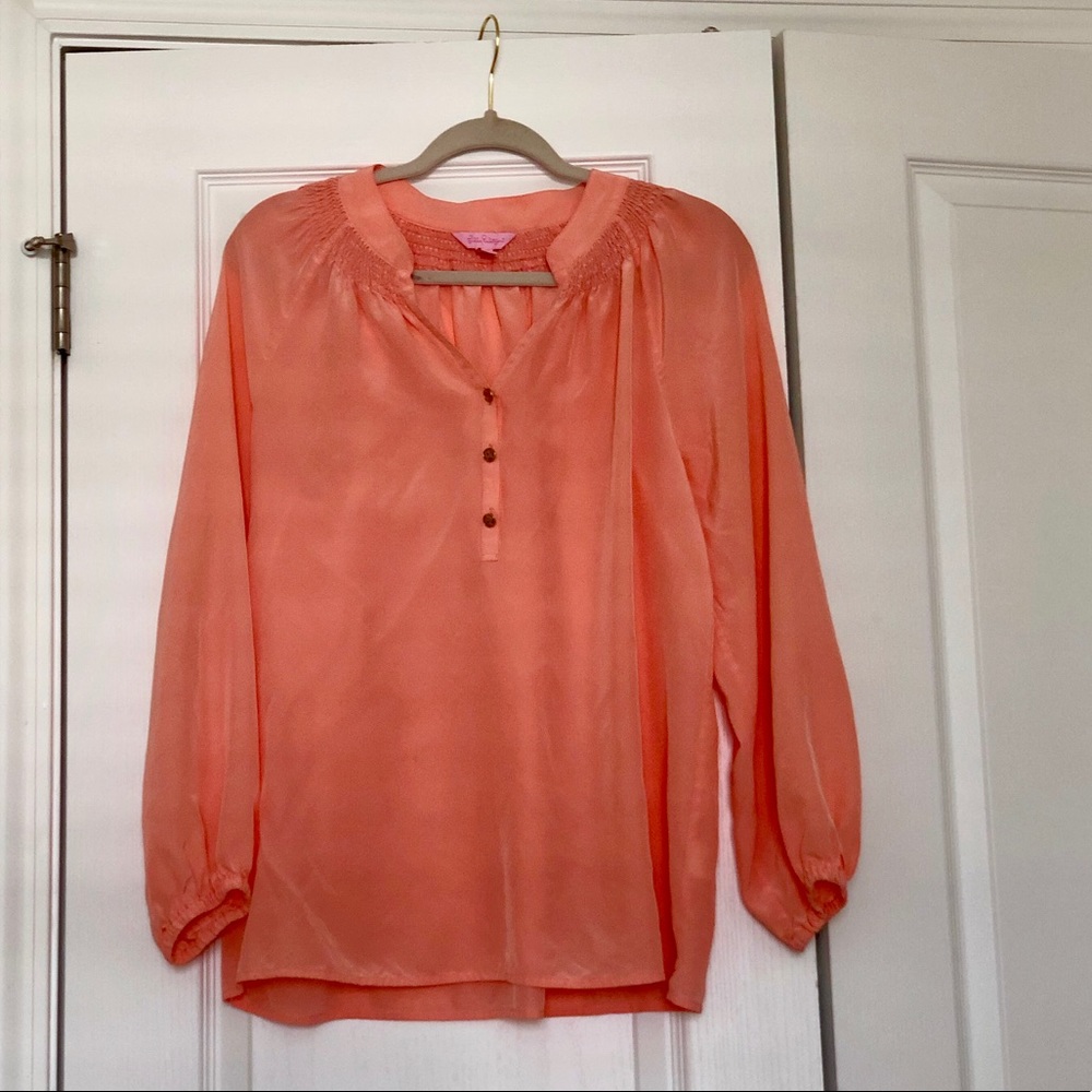 Lily Pulitzer Peach L Elsa Silk Top